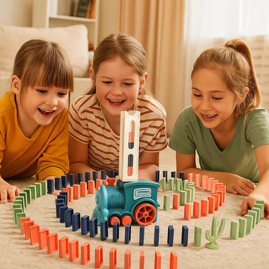 Domino Train Toy for Kids | Automatic Track-Laying with Lights and Sound for Creative Educational Play